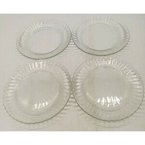 Vintage Fortecrisa Set Of  4 Clear Glass Ribbed Diamond 7" Luncheon Plates